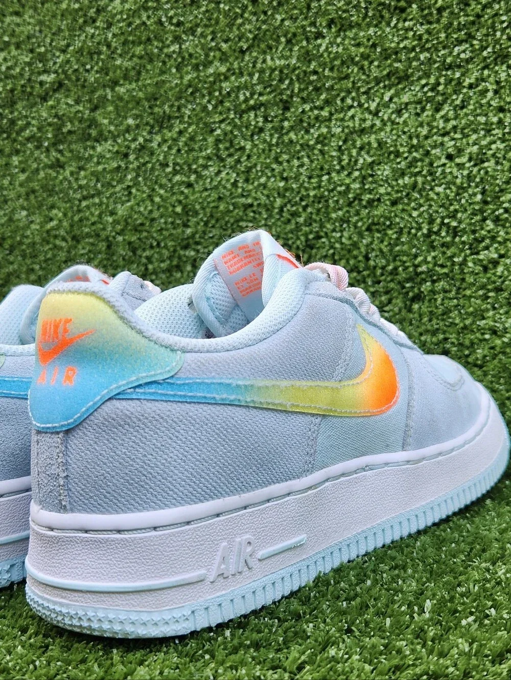 Nike Air Force 1 Big Kids Glacier Blue/Orange Leather Sneakers Size 4.5 Youth